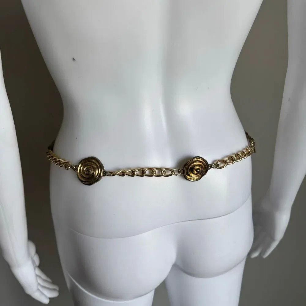 Vintage Gold Chain Hip Belt With Spiral Charms